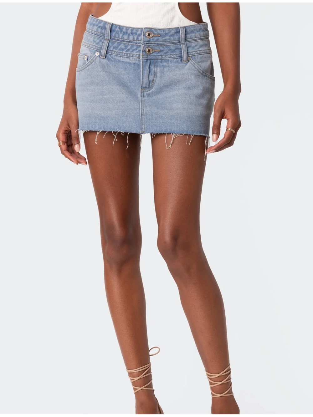 Edikted Double Waist Light Wash y2k Denim Mini Jean Skirt XS